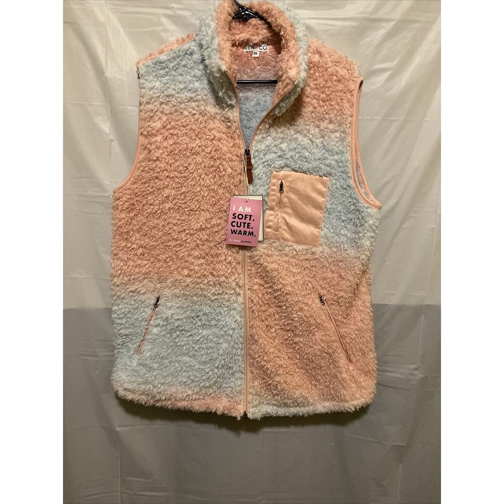 Jen & Co Faux Fur /Sherpa Zip Up Vest Women’s XXL NWT Ombre Salmon/Blue SOFT